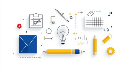 Fototapeta premium A minimalist organized office workspace filled with design and technology tools representing creativity planning and innovation