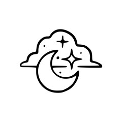doodle moon and cloud vector clipart