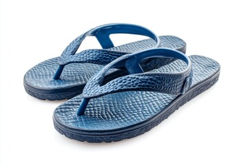 Pair of navy blue flip-flops.  Comfortable, textured, and casual footwear