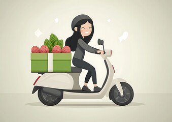 Woman Delivery Scooter Strawberries