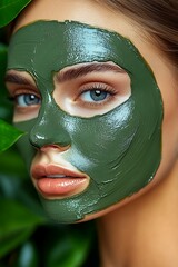 Fototapeta premium Woman Face Mask Jungle Setting