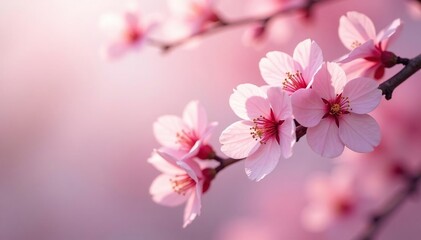 Fototapeta premium Delicate pink sakura blossoms, soft petals, intricate branches , pretty, beautiful