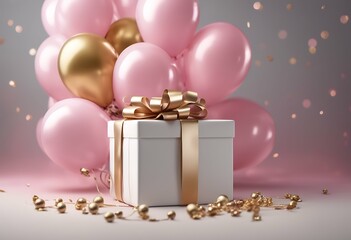 pink anniversary festive background birthday balloons box white 3d gold helium gift art ribbon fun colourful frame balloon illustration light celebration party confetti holiday nubes design love