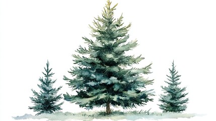 Watercolor painting of a Christmas fir tree isolated on a transparent or white background. --