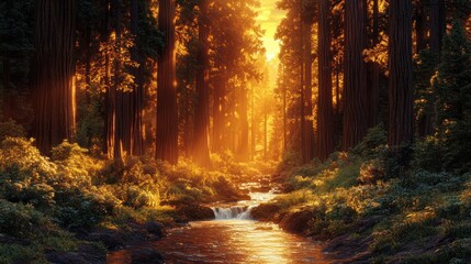 Obraz premium Golden Hour in Redwood Forest