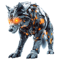 Robot Cat with Glowing Eyes Isolated on Transparent Background