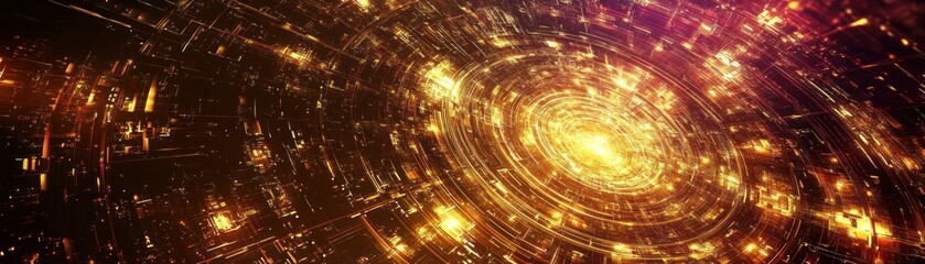 Obraz premium A digitally rendered abstract spiral with golden glowing elements