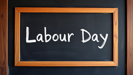 Obraz premium Labour Day white text in a black Chalkboard Wooden frame Background
