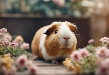 guinea pig sitting background flowers