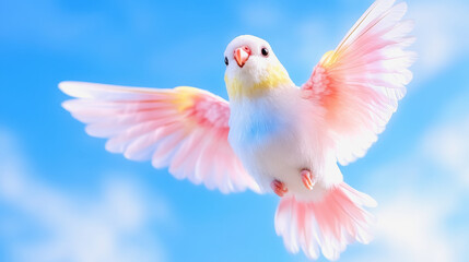 Obraz premium Charming 3d hummingbird flying gracefully through the clear blue sky with its beautiful wings outstretched for flight