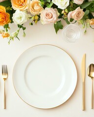 Elegant table setting with floral arrangement.