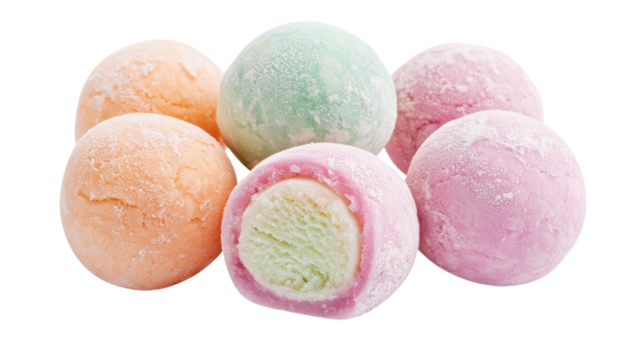 Colorful mochi dessert on cutout background sweet treats studio setting close-up view delicious concept