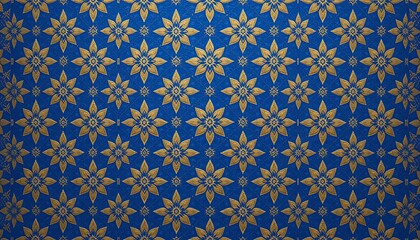 Golden Flower Pattern Background on Blue Canvas Creating Rich Texture