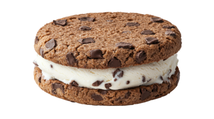 Delicious chocolate chip ice cream sandwich kitchen table food photography bright setting close-up cutout background