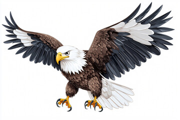 Obraz premium Powerful Bald Eagle Midair Flight Illustration with Sharp Talons and Detailed Plumage Design