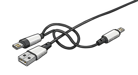 Tangled USB Cable Illustration with Standard and Micro Connectors
