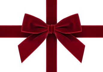 Elegant red velvet bow lying on a white background, Deep red velvet bow, elegant holiday decoration, texture, classic design, crisp edges, white background, symmetrical ribbon, festive accent, silky 