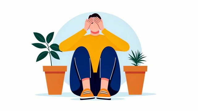 Person relaxing with plants, minimal background