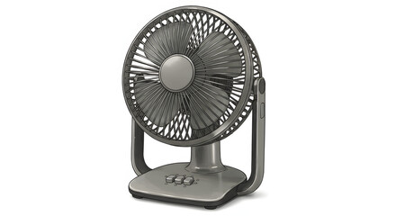 Isolated Gray Desk Fan Illustration with Three Buttons on White Background