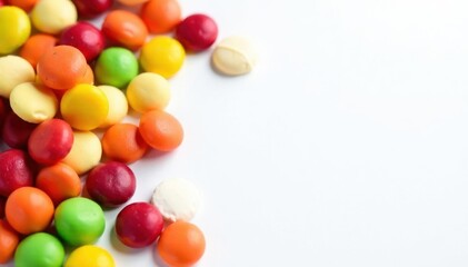 Obraz premium Pile of colorful chips and candy on white background, salty, white