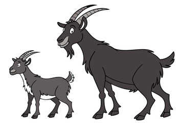 Cute black and white goat silhouette, a wild mammal vector illustration