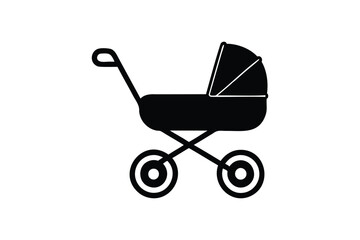 Baby stroller silhouette on white background