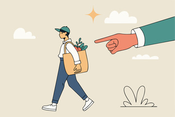 Fired employee, layoff or dismissal worker, misconduct or underperform staff, failure or trouble employment, jobless or unemployment concept, boss pointing finger to fires, layoff misconduct employee.