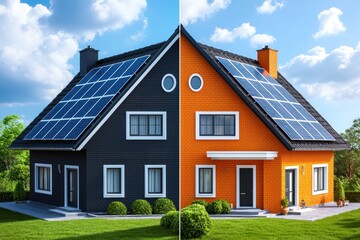 Modern House Design Solar Panels Two Colors