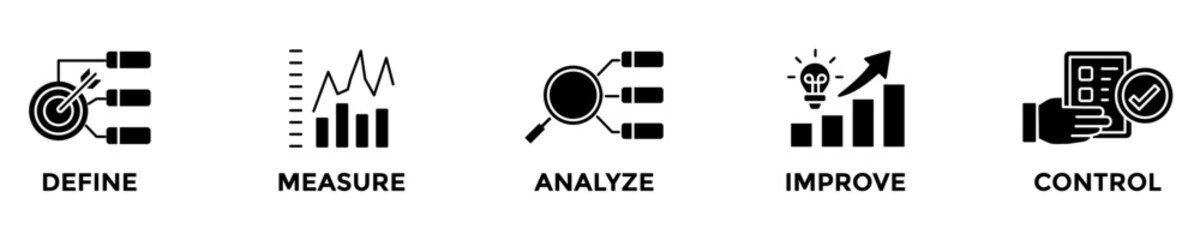 DMAIC web banner concept with group of icons for business and media in mix style