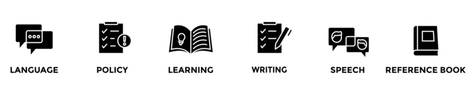 grammar web banner concept with group of icons for business and media in mix style
