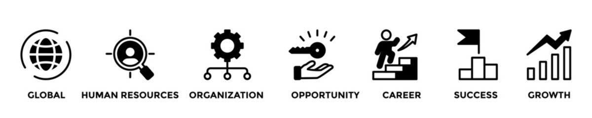 management web banner concept with group of icons for business and media in mix style