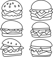 Cute Burger Outline Illustration for Kids’ Coloring Book