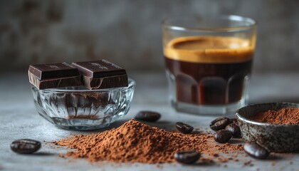 Dark Chocolate Espresso and Cocoa Powder Still Life