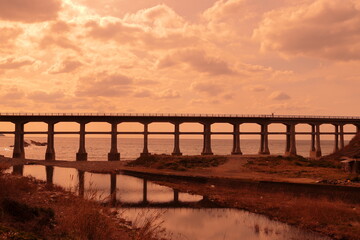 山口県　夕暮れの惣郷川橋梁