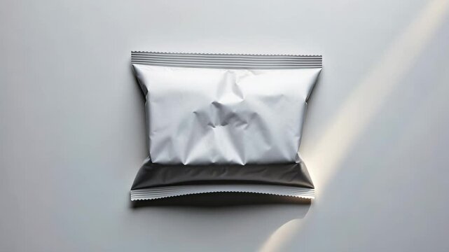 Top view of a white blank paper pillow food snack bag on a white background, isolated.