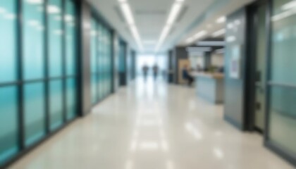 Abstract blurred corridor in modern office building, spacious hall view