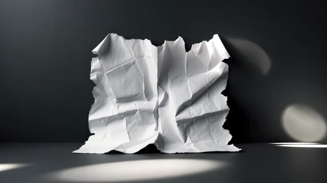 Wrinkled white poster with tears.