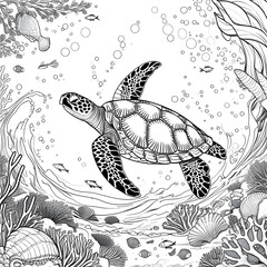 This beautiful sea turtle coloring page captures the grace and elegance of a majestic ocean creature. The detailed patterns on its shell make this illustration perfect for creative coloring