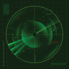 Green screen radar design for night mode, Heat detection radar, Green sonar display in tank or head equipment