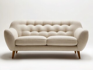 Fototapeta premium Modern minimalist sofa design indoor living space furniture photography neutral tones front view home decor trends