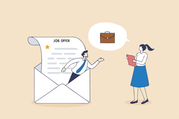 Job offer or new opportunity, career promotion or decision to change to new office, employment or recruitment, vacancy or hiring concept, businessman on email envelope offer new job to candidate.