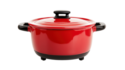 Cooking essentials red pot cutout background household items showcase home kitchen professional viewpoint