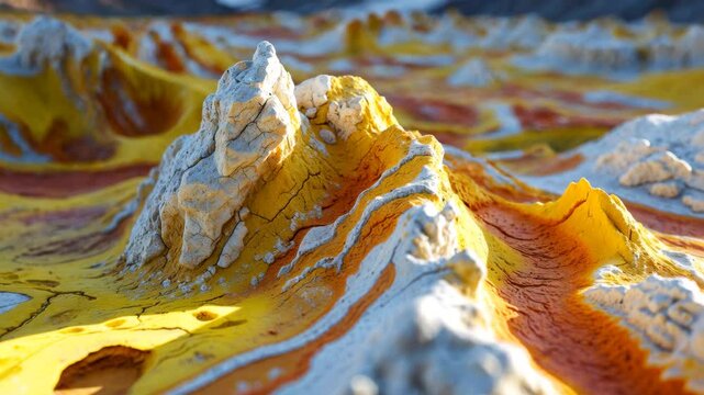 Close-up of sulphur rock formations in a volcanically active region