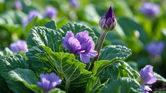Development of seed buds by purple endive flower in the vegetable garden.