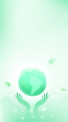 Green environmental protection vertical illustration holding the green earth with both hands