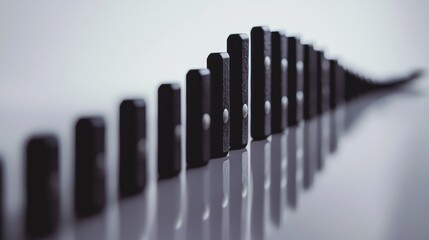 Obraz premium A sleek arrangement of dominos creating a visual cascade effect in a minimalist style.