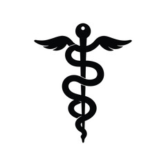 Gold caduceus medical symbol with wings, a vector illustration of health care.
