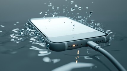 A smartphone submerged in water, highlighting the risk of water damage.