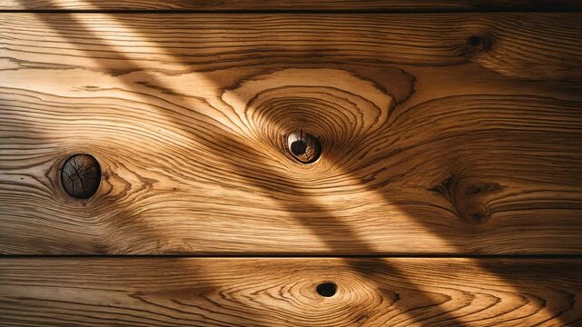 Natural oak wood tabletop. Background showcasing deep wood grain patterns with knots and striking lines. Area for text.