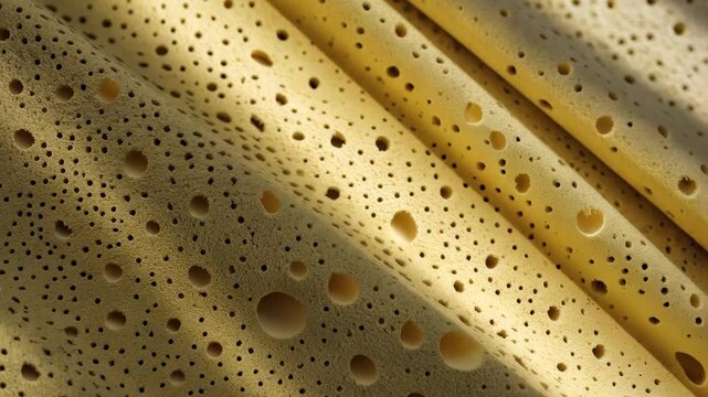 Yellow suede leather texture displaying an embossed distressed spotted pattern. Composition of soft textile fabric, ornamental upholstery material, home d&eacute;cor, and clothing.